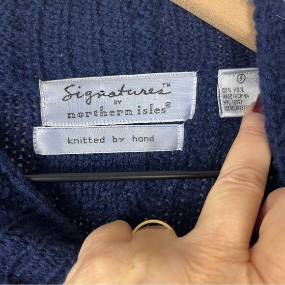Women's 100% Wool Bobble Cable Sweater Blue Size S SIGNATURE by NORTHERN ISLES - Picture 4 of 7